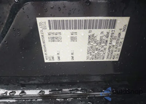 2011 Nissan Maxima 3.5 Sv z USA, uszkodzony, nr VIN 1N4AA5AP9BC840893